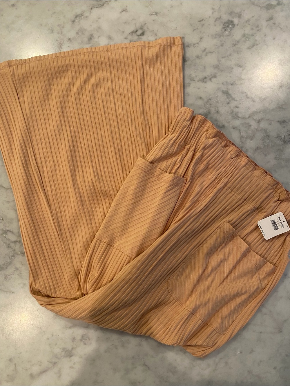Free People Movement Serenity Ribbed Wide-Leg Pants in Peach